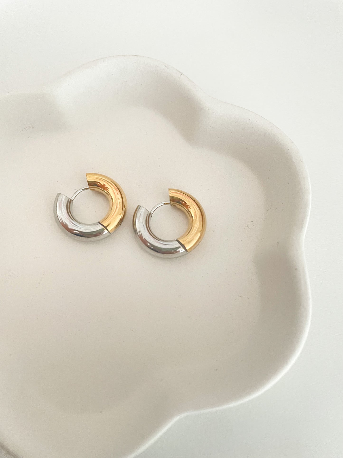 Two tone mini hoops